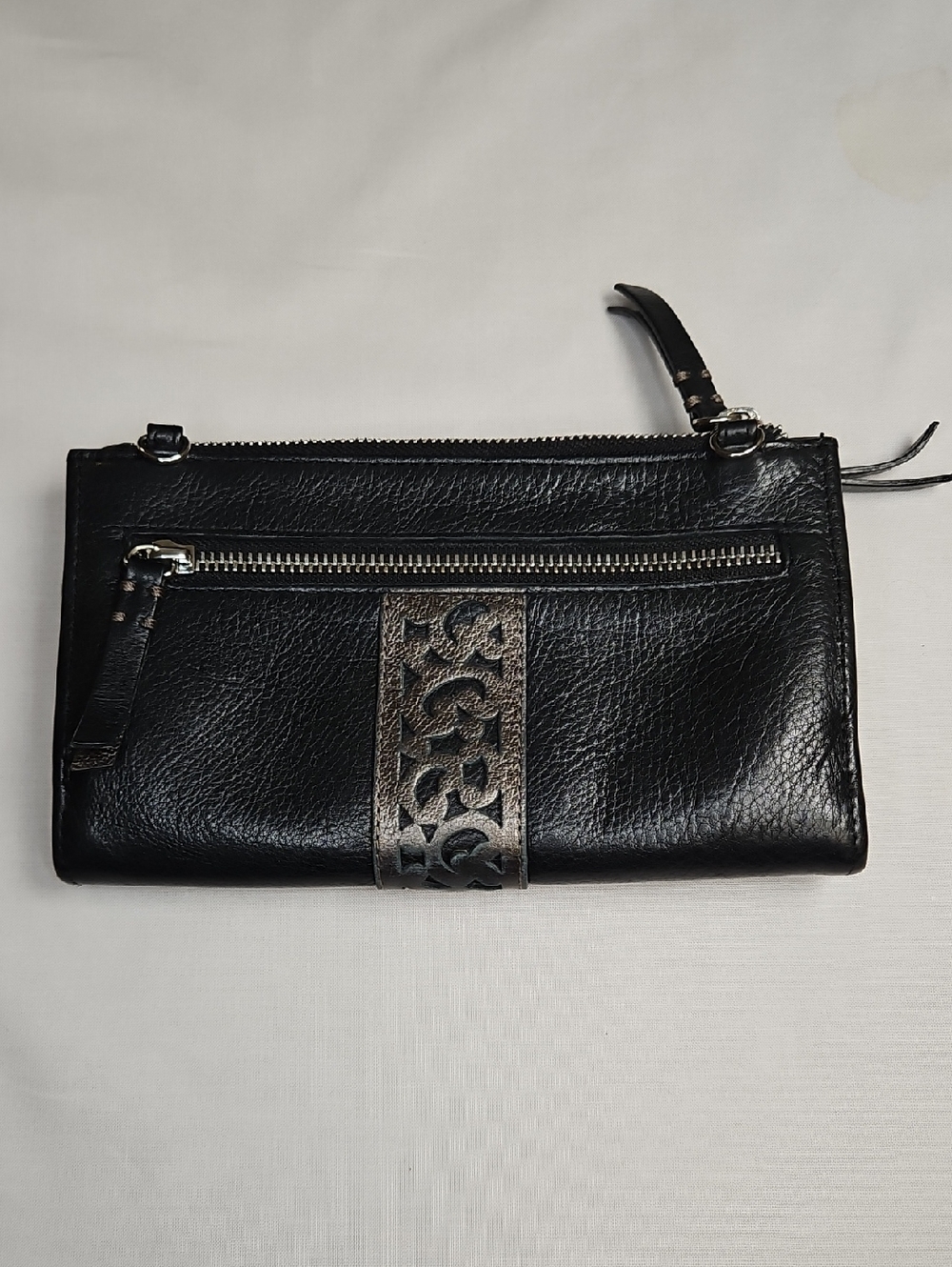 Brighton Black Leather Wallet/Organizer/Crossbody with Silver Accent - Picture 4 of 14